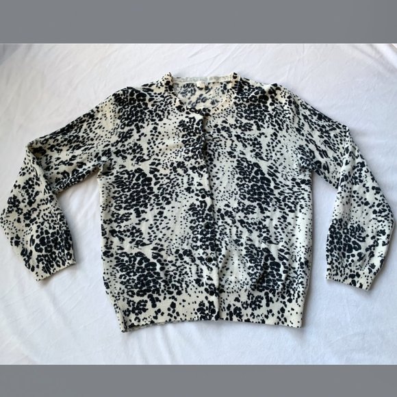 J. Crew | 100% Merino Wool Black & White Animal Print Cardigan - Picture 1 of 8